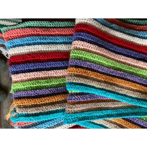100% Cashmere Handmade Colorful Rainbow Multicolor Striped Tasseled Boho Scarf - Picture 3 of 6